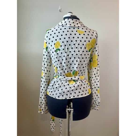 Lovers + Friends Mikayla Lemon Polka Dot Balloon Sleeve Wrap Blouse SZ S - Picture 4 of 11